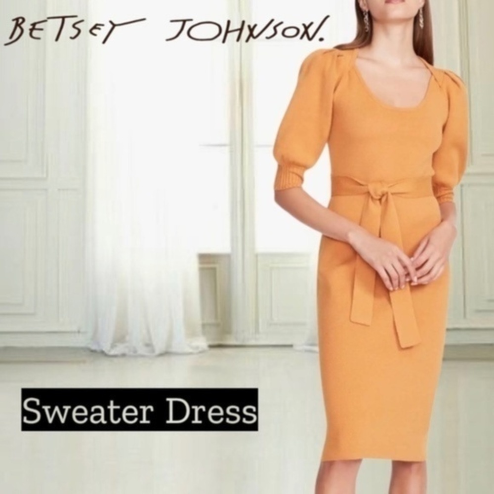 BETSEY JOHNSON NWT Belted 3/4-Puff Sleeve Lightweight Sweater Dress/Lg